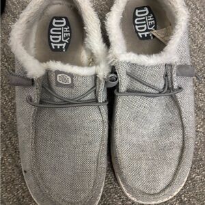 Hey Dude Women’s Gray Loafers with Faux Fur Lining